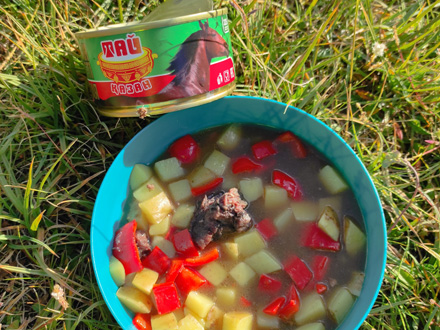 Canned horsemeat at camp